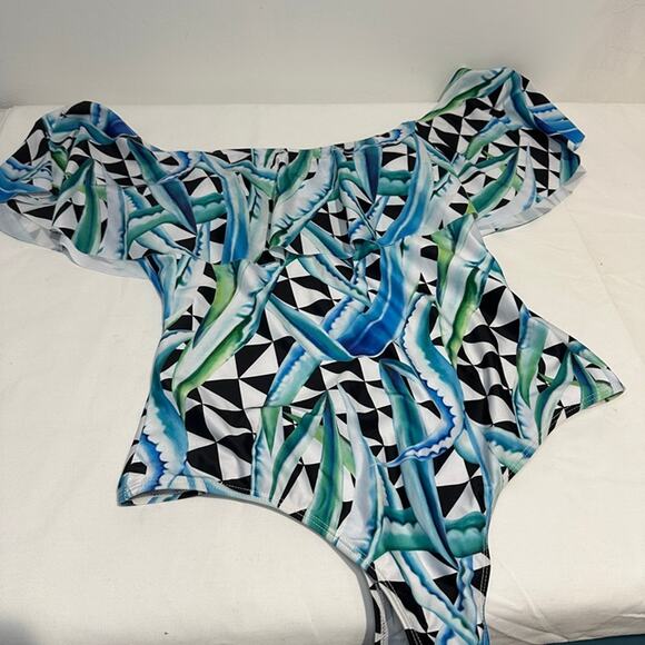 Unbranded Other - Black, White and Blue One Piece Off Shoulder Swimsuit - New without tags Size XL